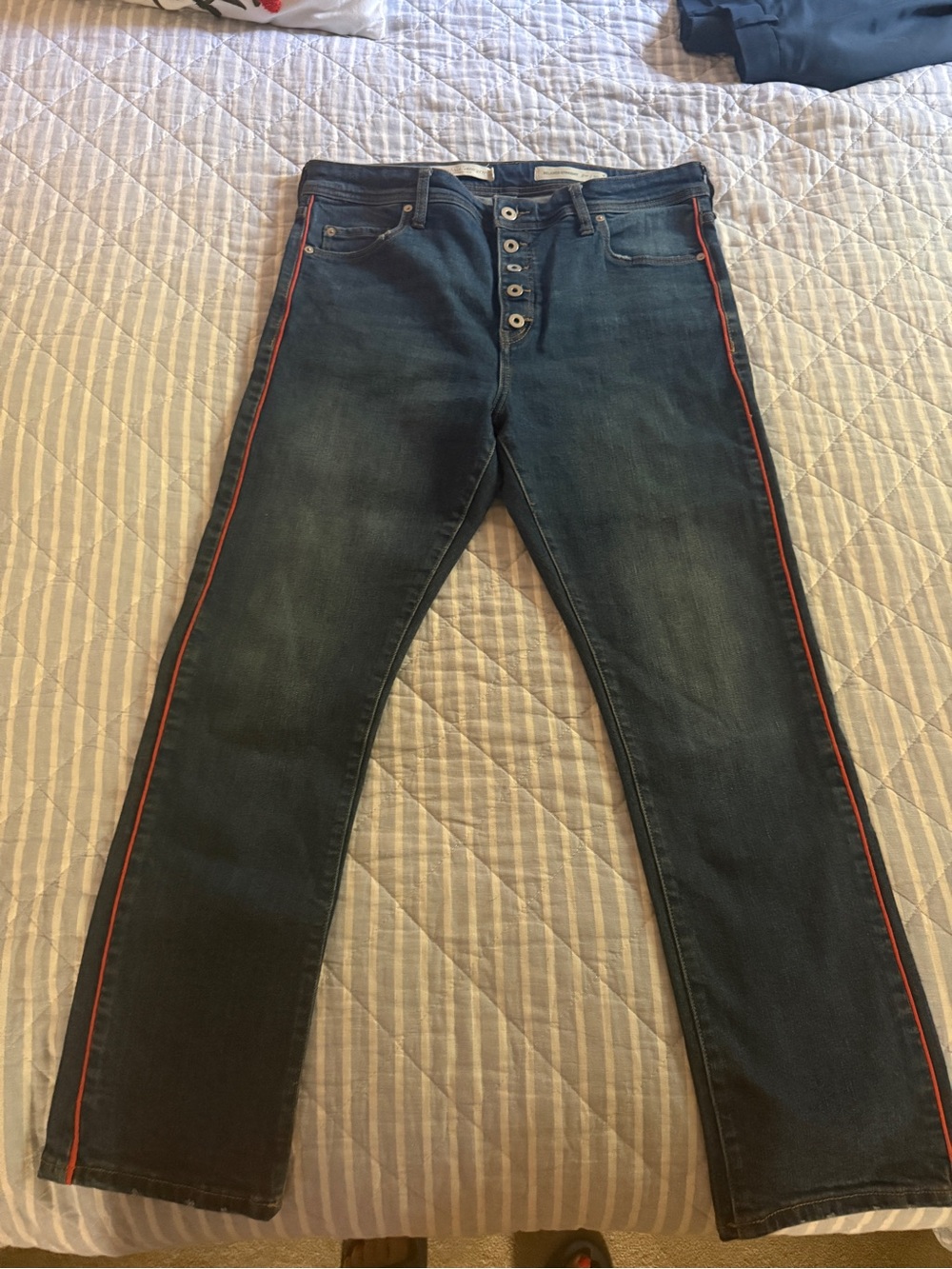 Pilcro and the Letterpress Mid-Blue Jeans with Orange Side Stripe - Picture 6 of 8
